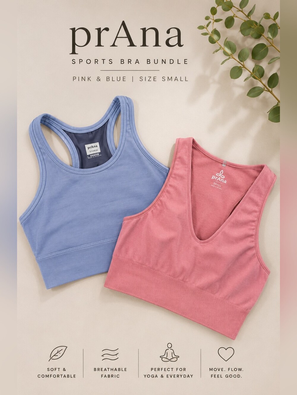 prAna Sports Bras bundle of 2— Pink & Blue Size Small